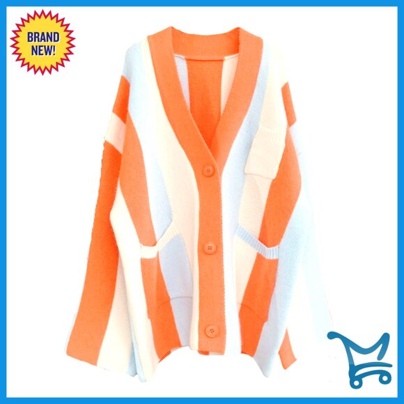 Sweaters - Oversized Chunky Knit Cardigan Long Sleeve Button Front Pockets